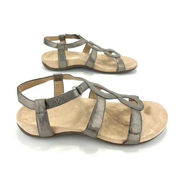 Vionic Jodie Orthotic Flat Sandal Size 10 Silver Adjustable Straps Arch Support - Picture 2 of 16